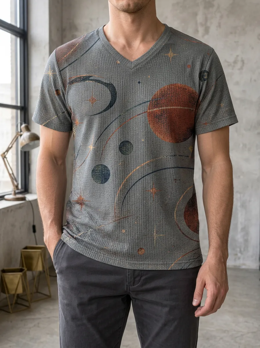 Men's Stellar Space Galaxy Planet V-Neck T-Shirt
