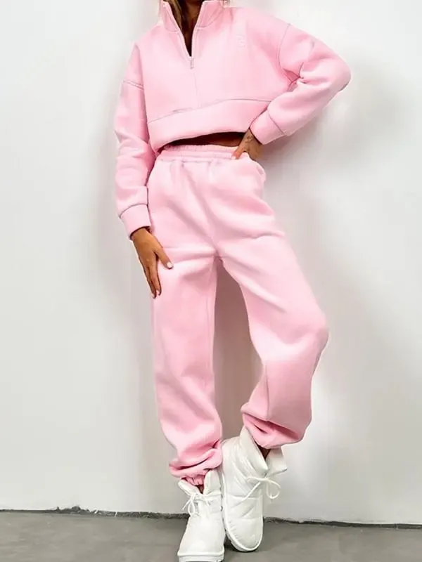 Zipper fashionable casual trousers sweatshirt casual suit for women