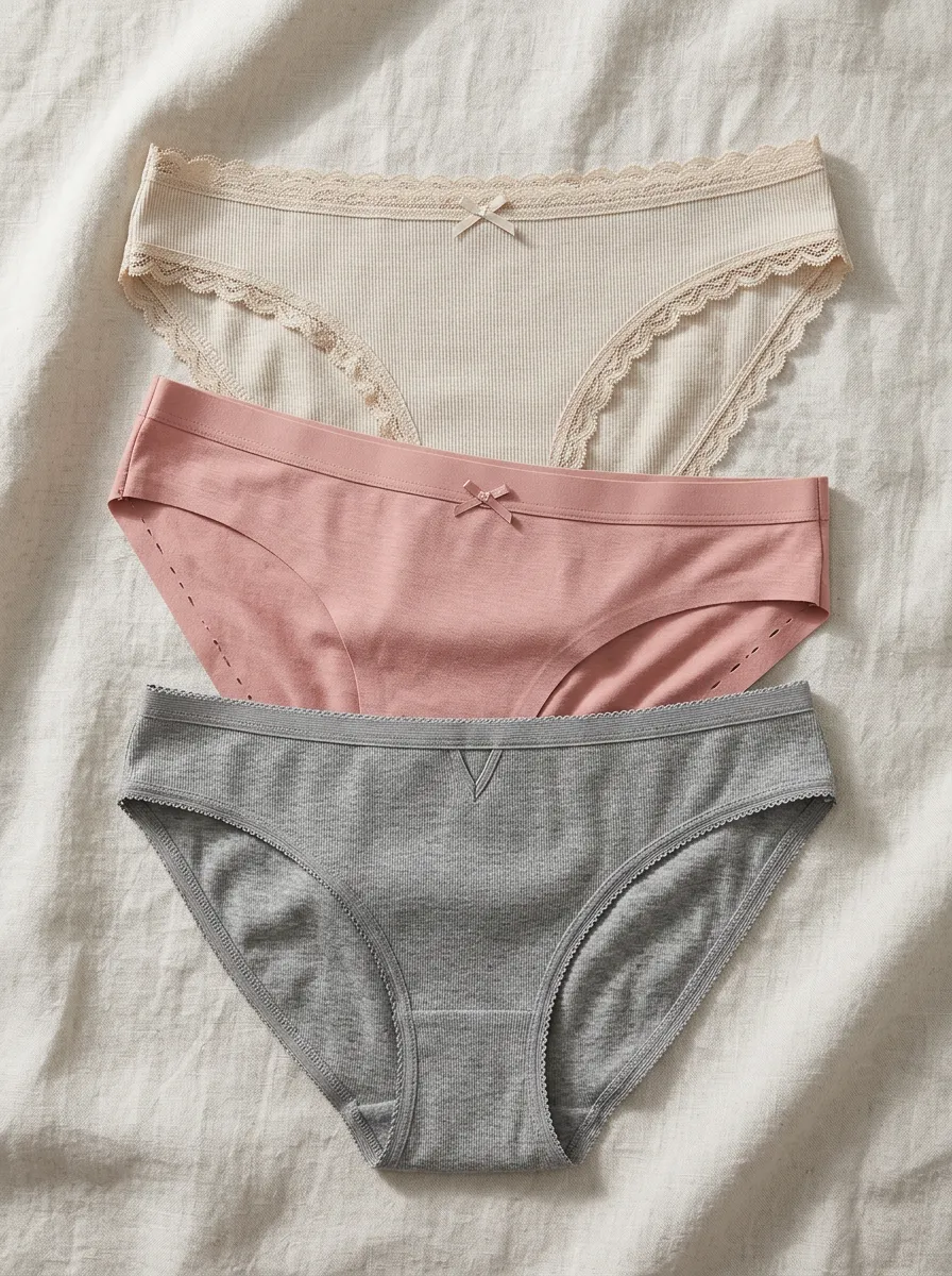 Women's Ribbed Lace Trim Cotton Multi-color Panties Set