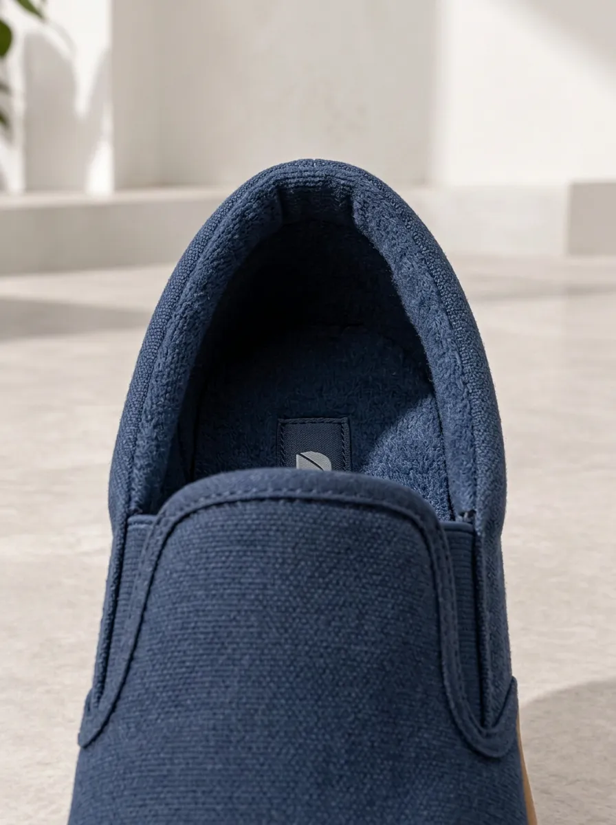 Men's Navy Canvas Gum-Sole Elastic-Gore Low-Profile Slip-On Boat Shoes
