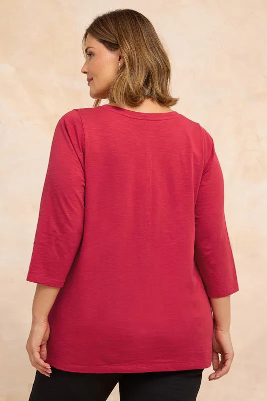 Red V-Neck Cotton Top detail 2
