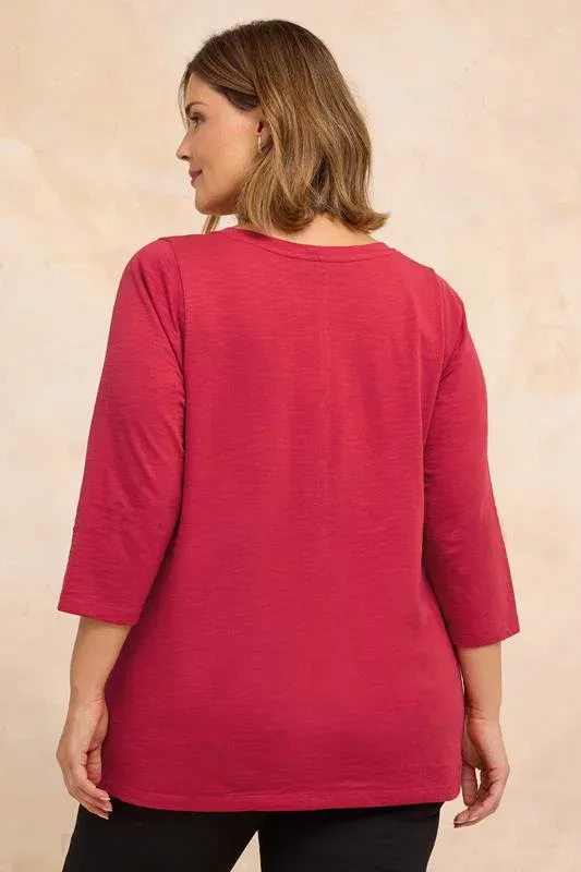 Red V-Neck Cotton Top