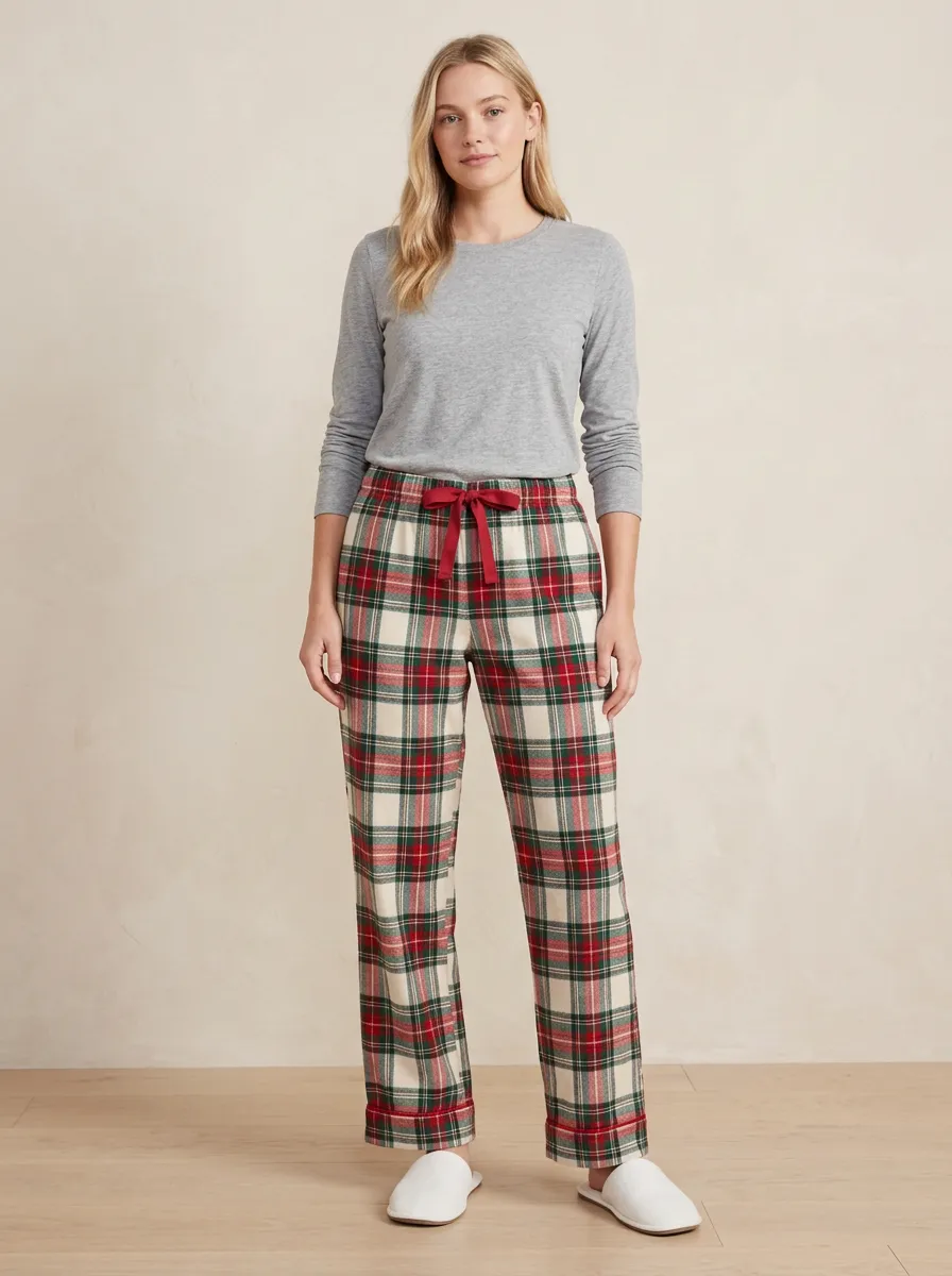 Holiday Red Green Plaid Printed Pajama Pants