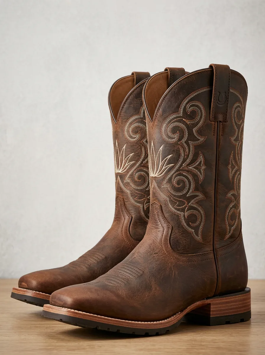 Rodeo-Inspired Embroidered Leather-Look Finish Unisex Western Cowboy Boots