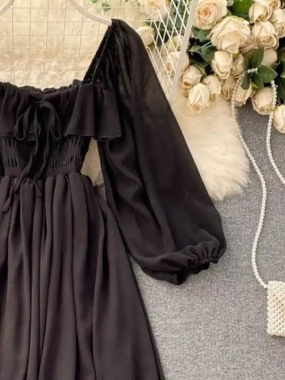 Square Neck Ruffle Dress Casual