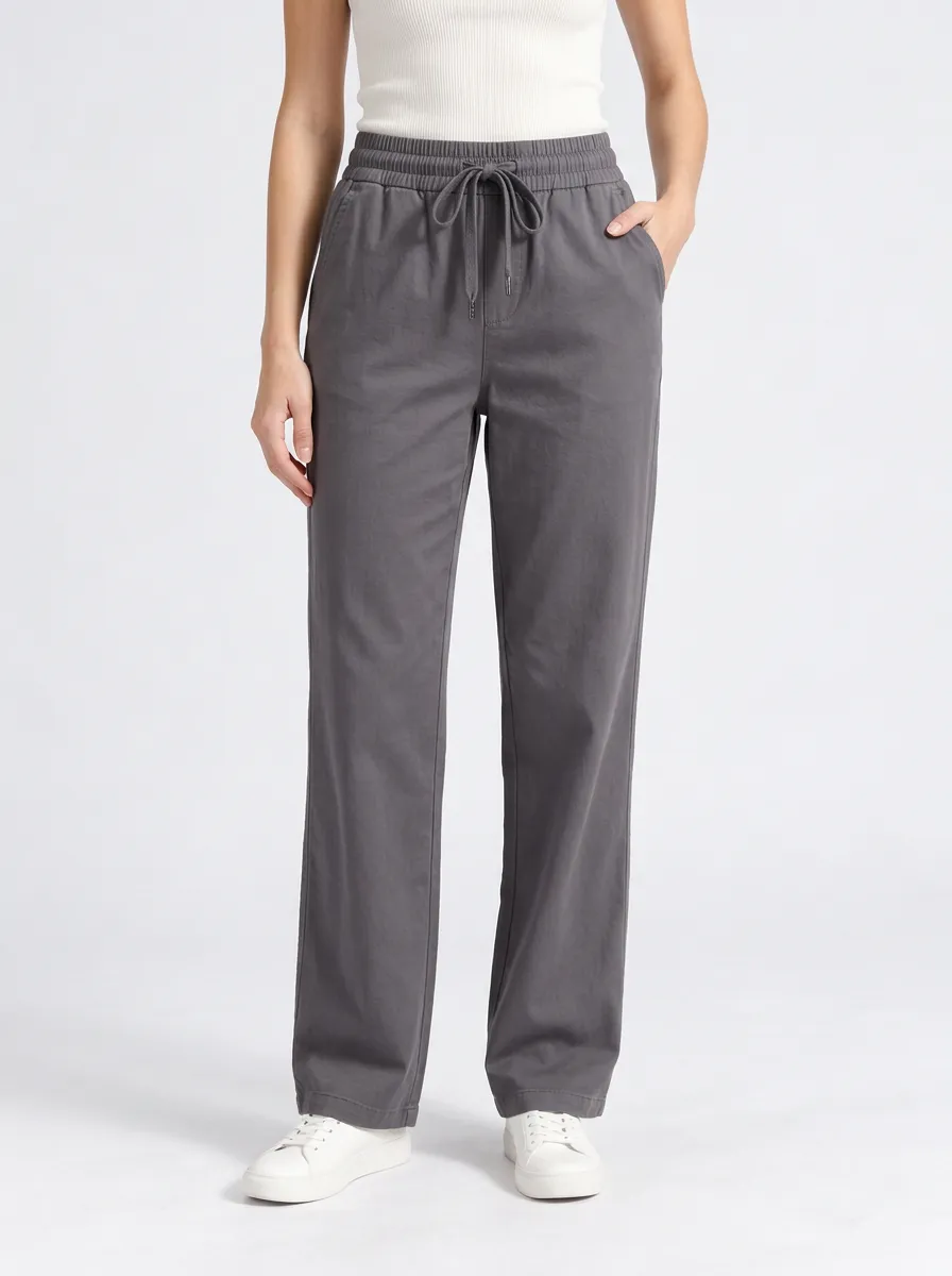 Women's Grey Elastic Waist Casual Pants