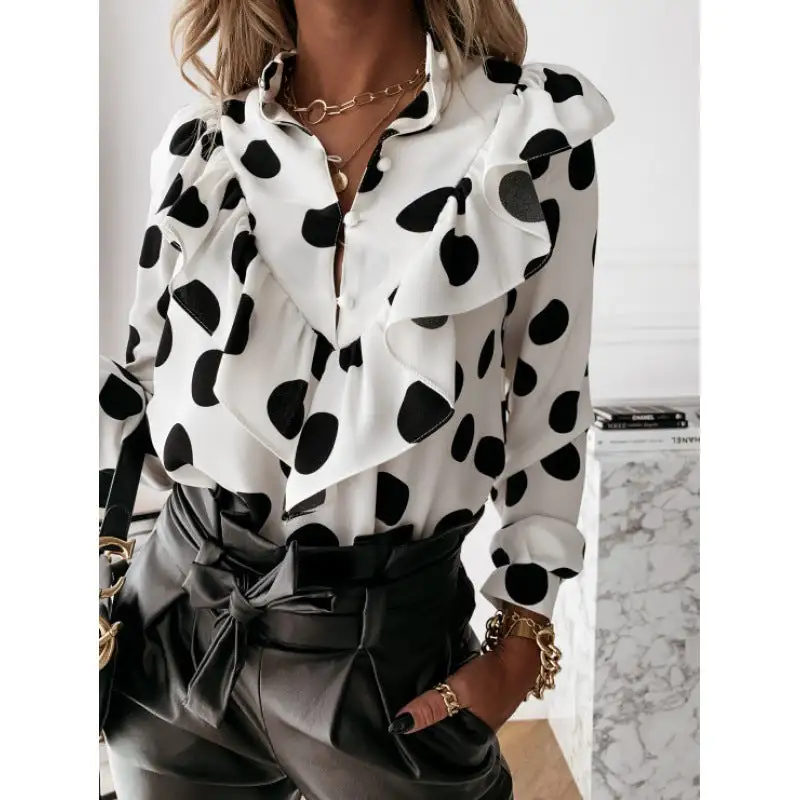 Casual Ruffled Polka Dot Blouse