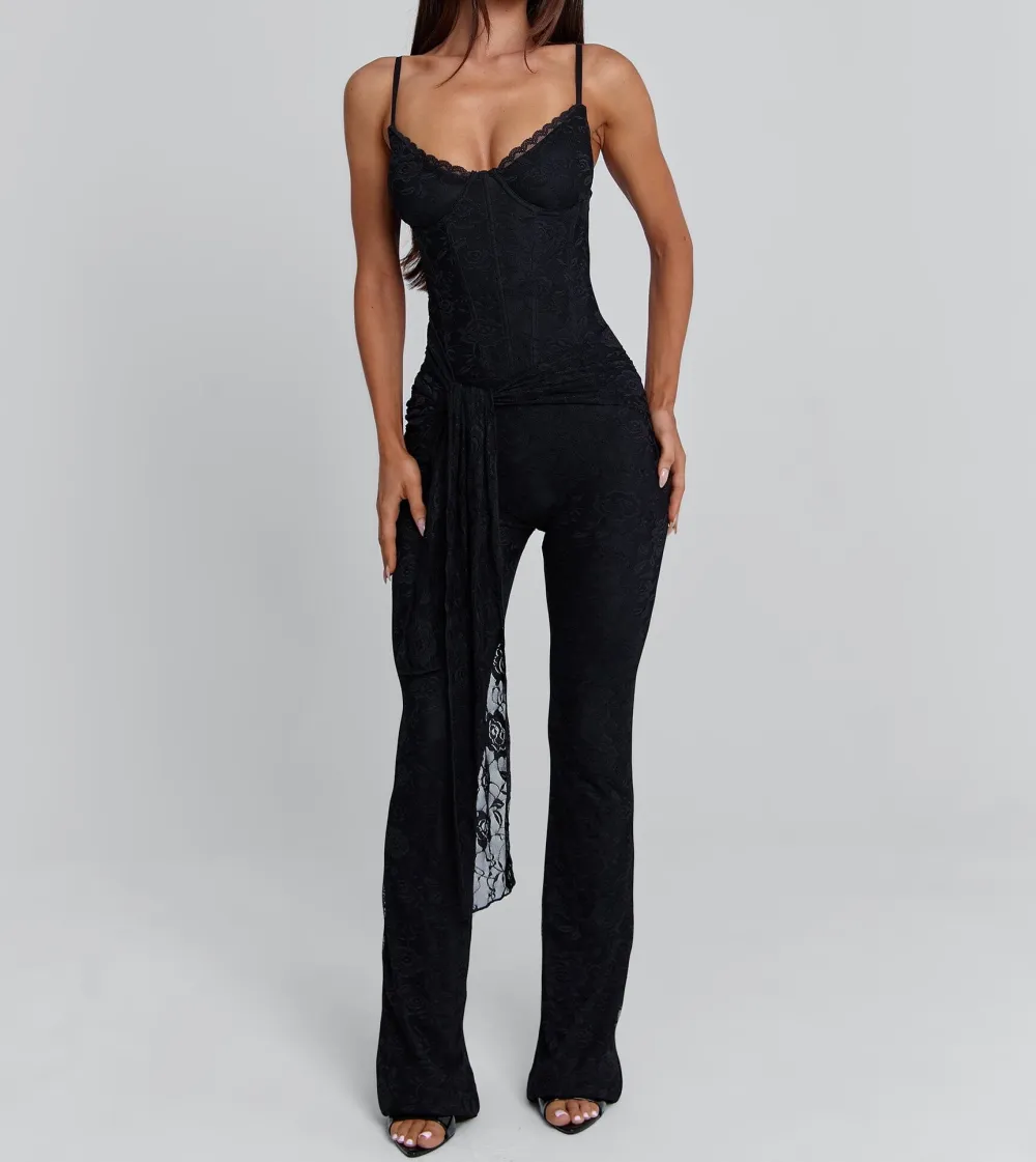 Black Lace Bust Corset Jumpsuit