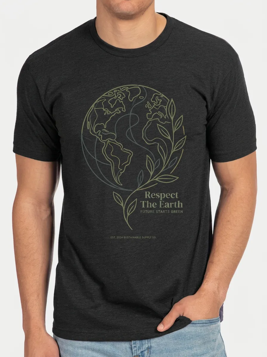 Men's Earth Day Nature Lover Globe Leaf Printed T-shirt