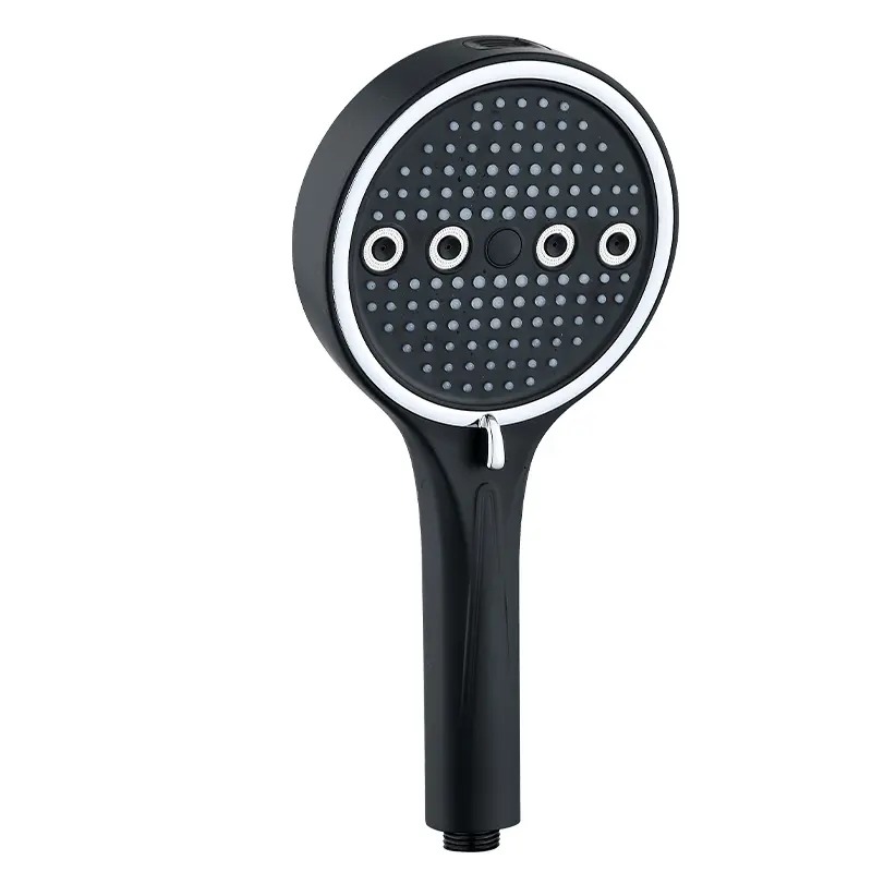 Matte black handheld shower head on a clean white background