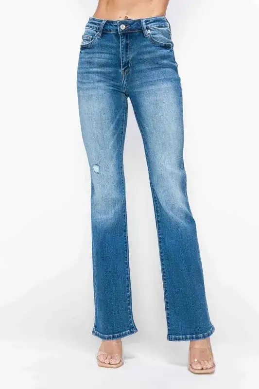 Full Size Distressed High Rise Jeans With Pockets