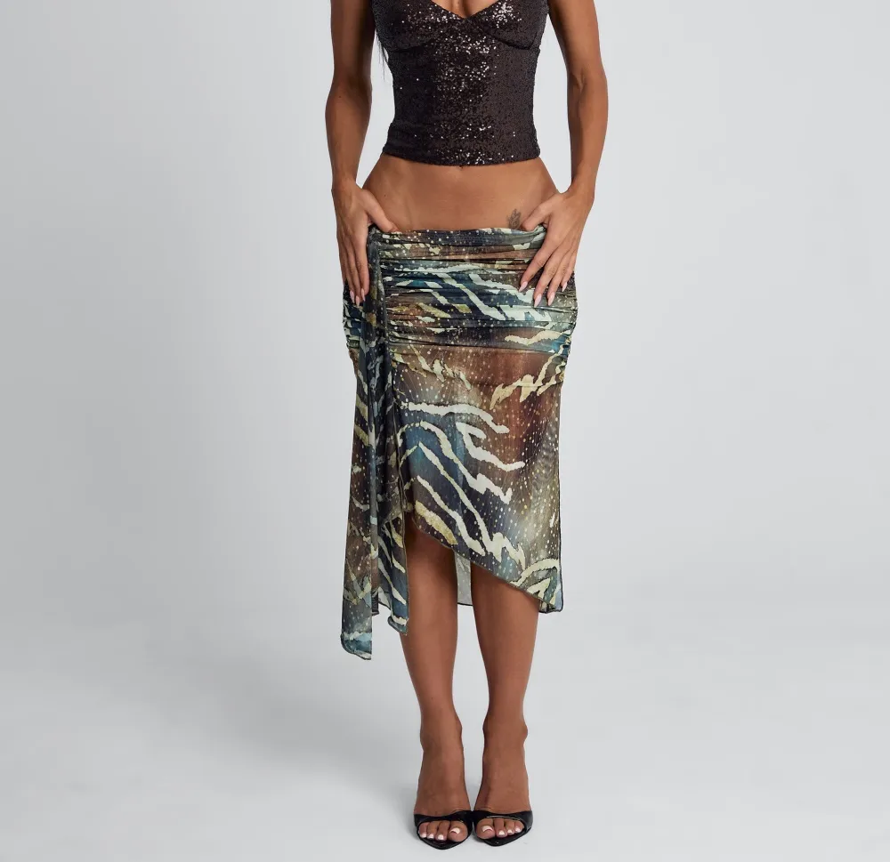 Printed Flounce Midi Skirt
