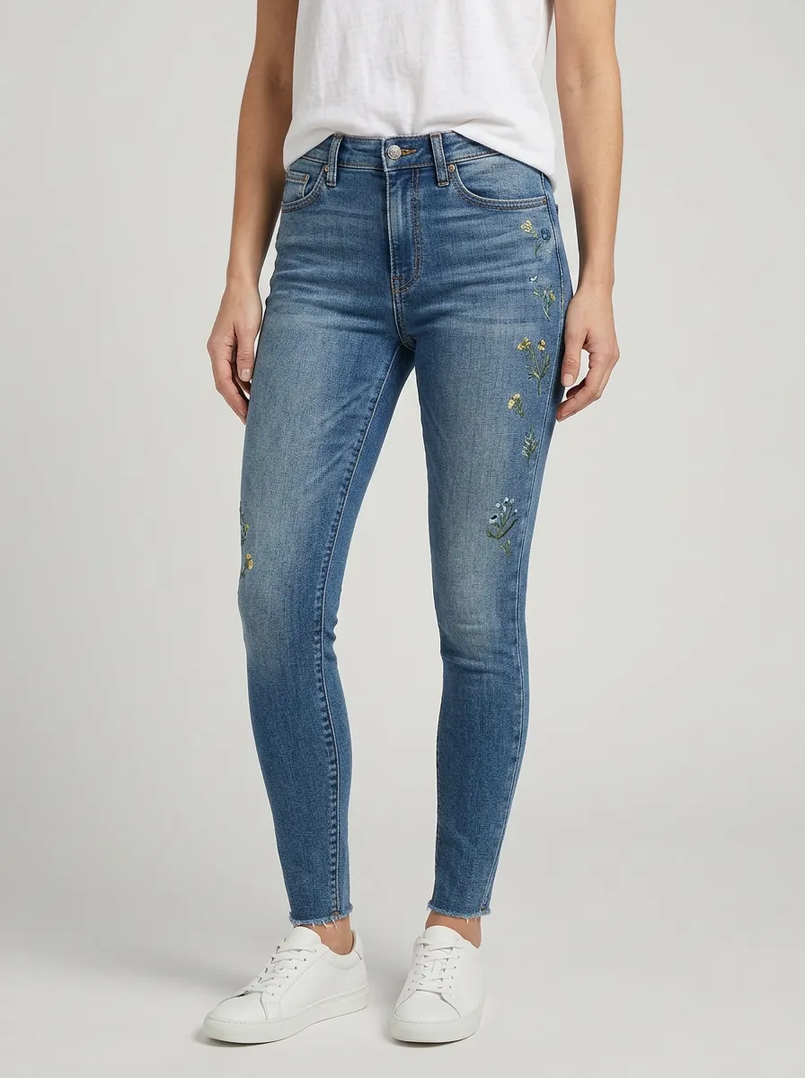 Women's Floral Wildflower Embroidered Slim Jeans