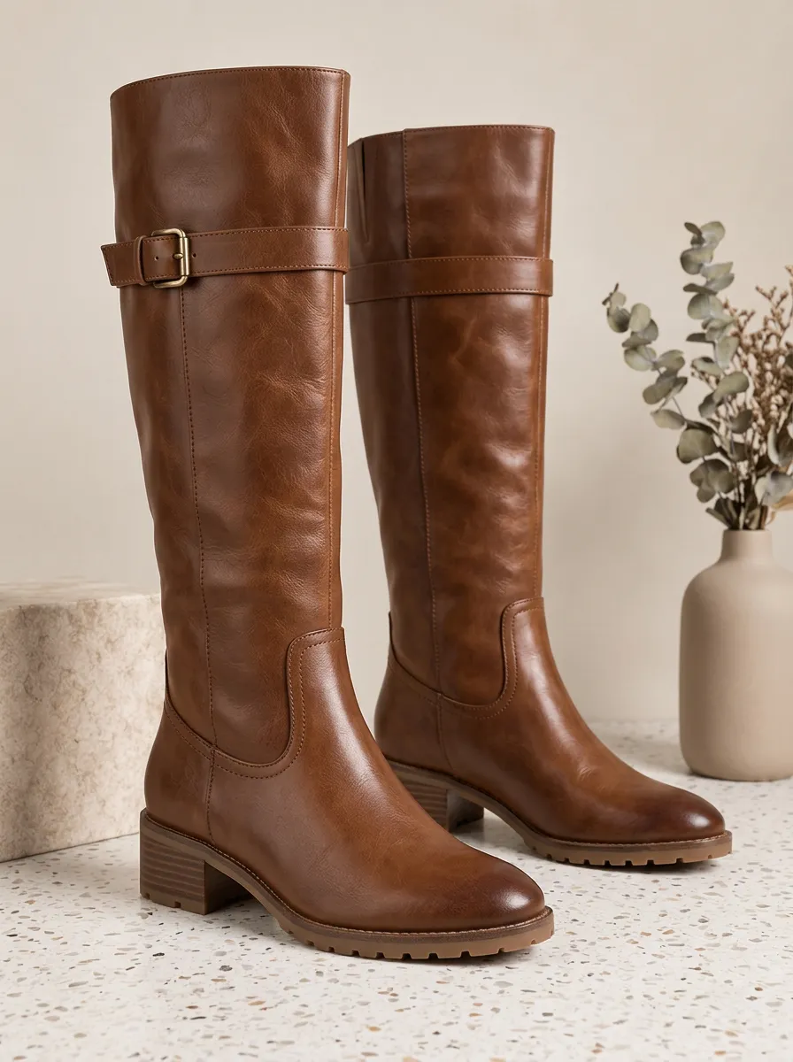 Women's Knee High Boots Buckle Strap Graphic Detail