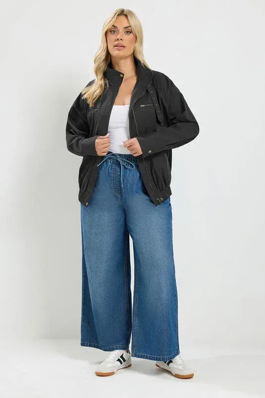 Black Funnel Neck Twill Shacket