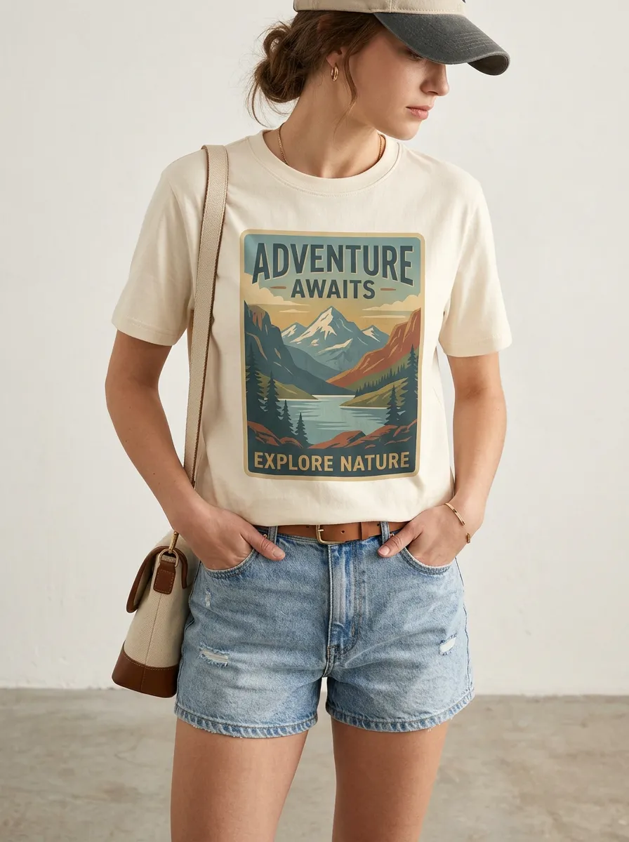 Women's Mountain Landscape Adventure Printed T-Shirt
