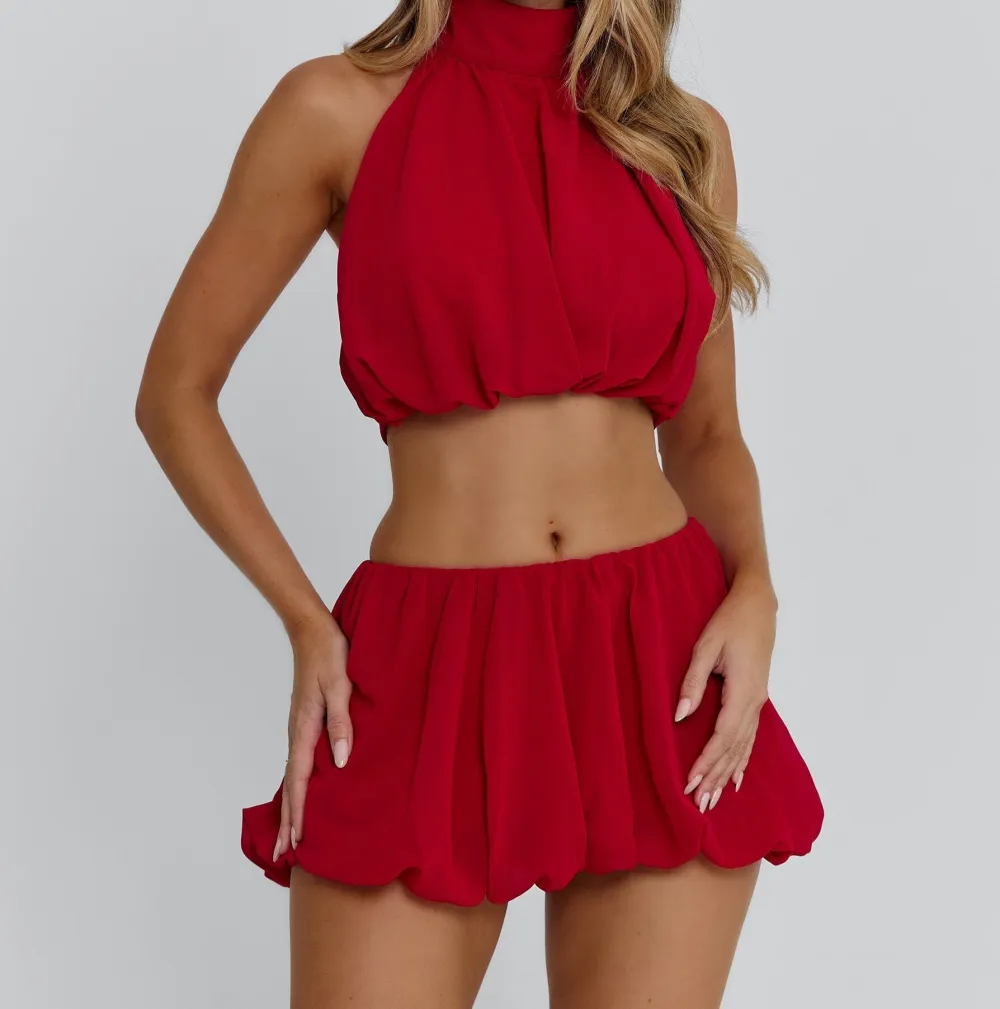Red Flowy Mini Skirt