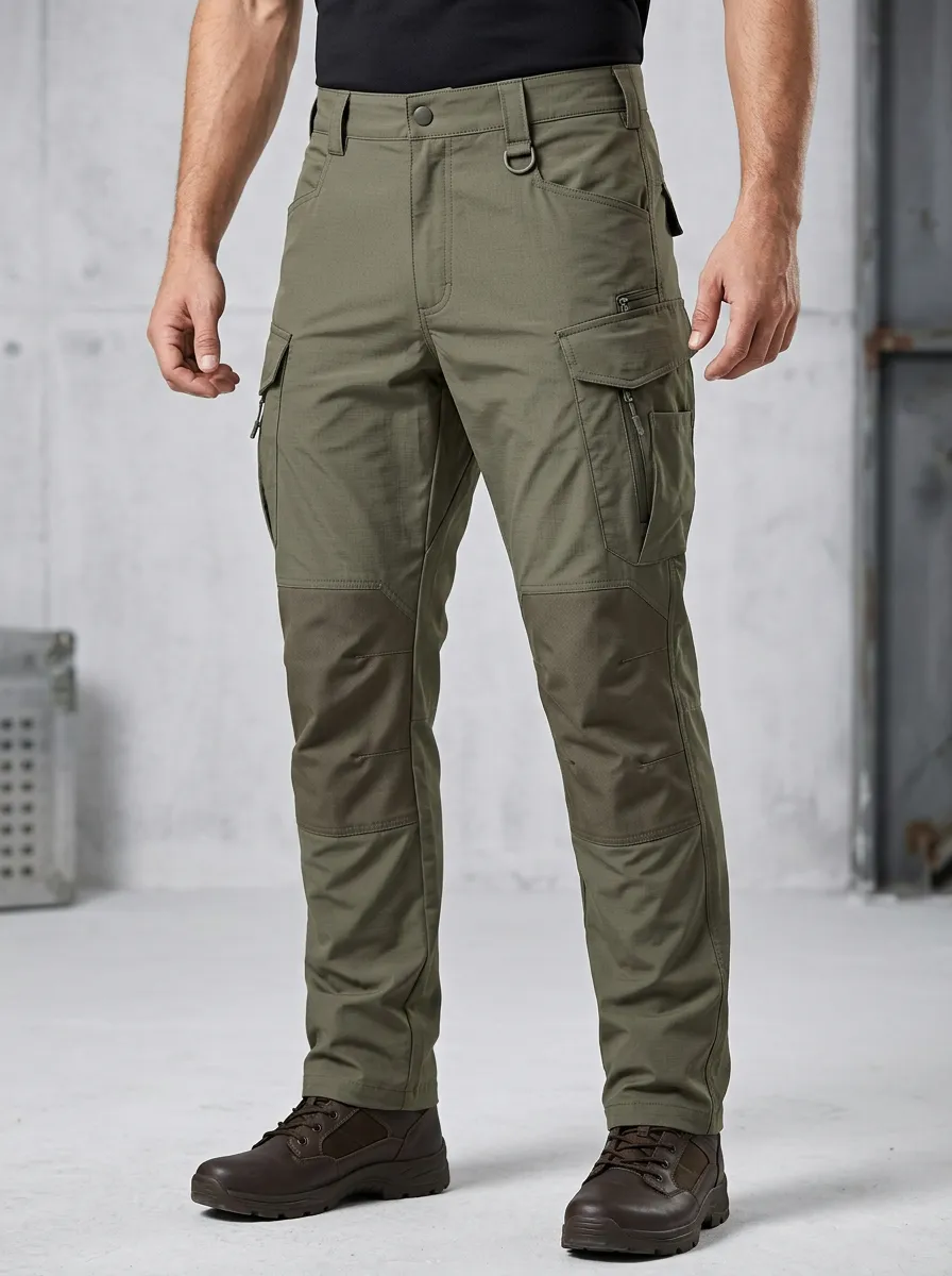 Men's Tactical D-Ring Zip-Compartment Cargo-Pocket Straight-Leg Cargo Pants