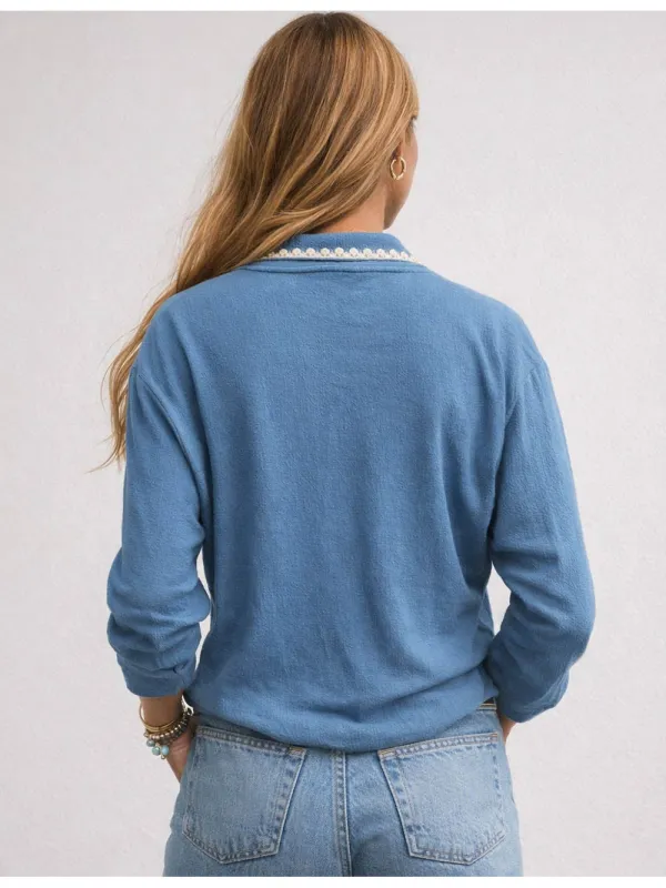 Color Block Neck Button Front Long Sleeves Top