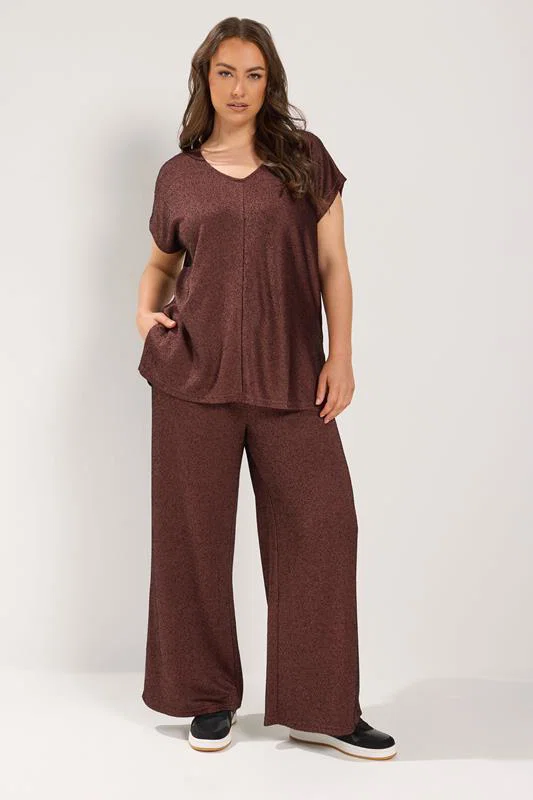 Chocolate Brown Textured Knit V-Neck Top detail 1
