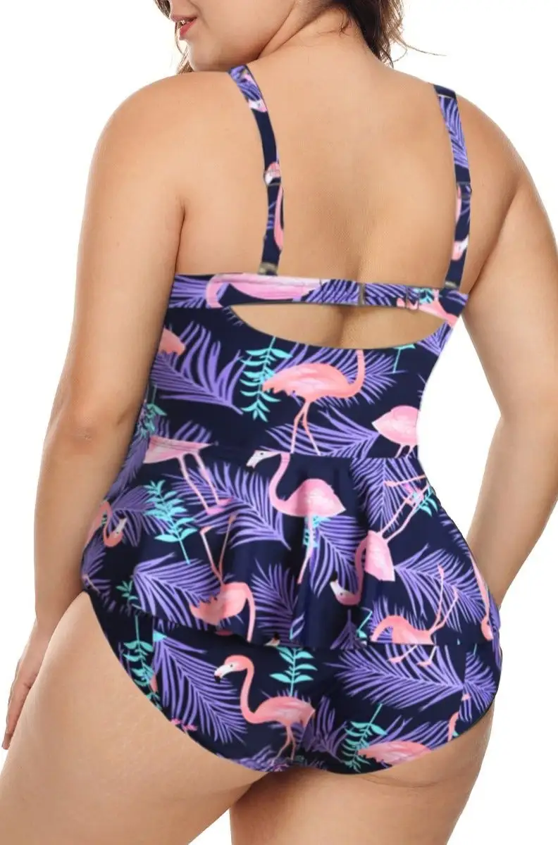 Swimwear Halter Neck Peplum Plus Size Tankini Set