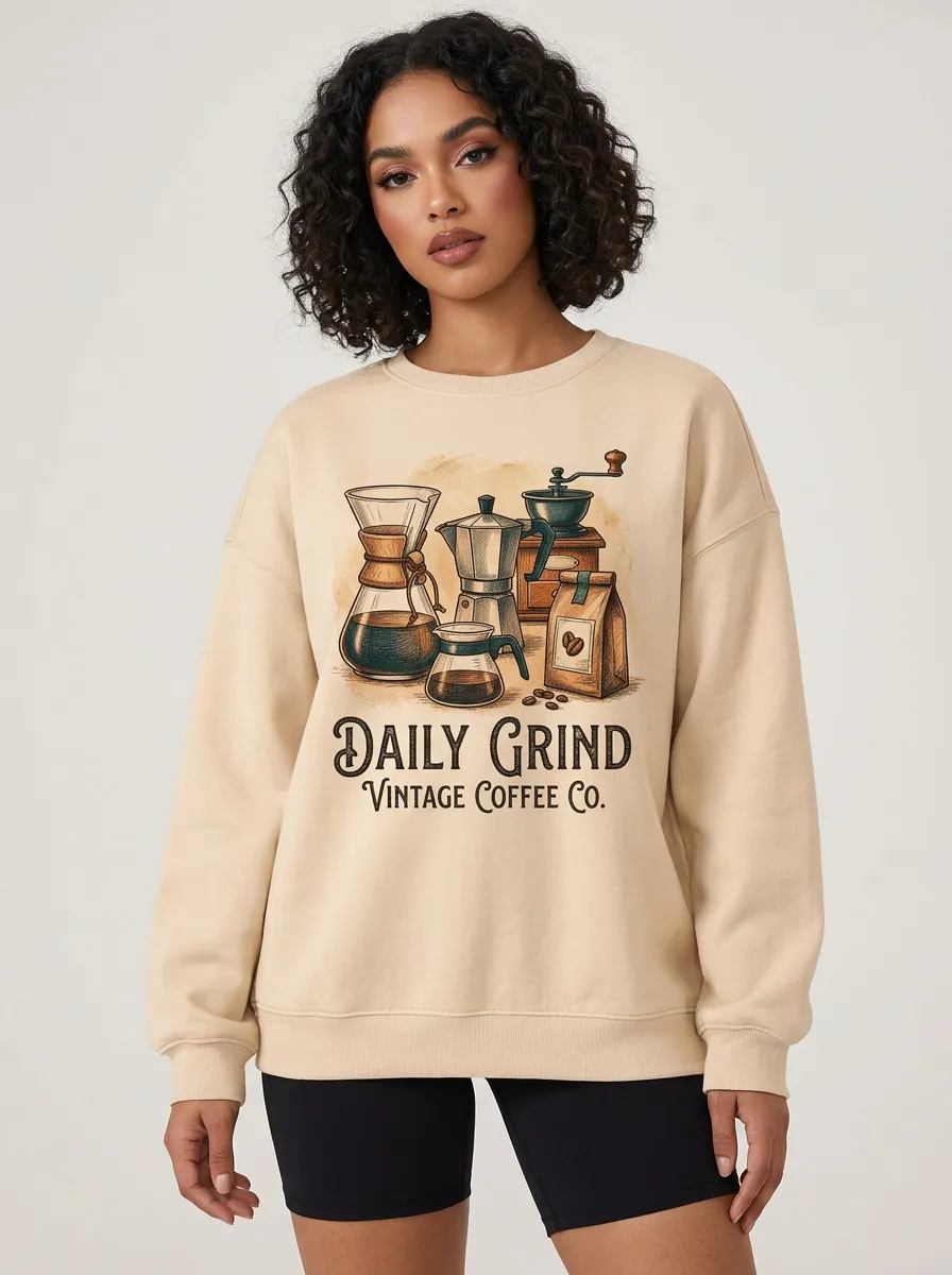 Women's Coffee Lover Daily Grind Vintage Coffee Printed Sweatshirt