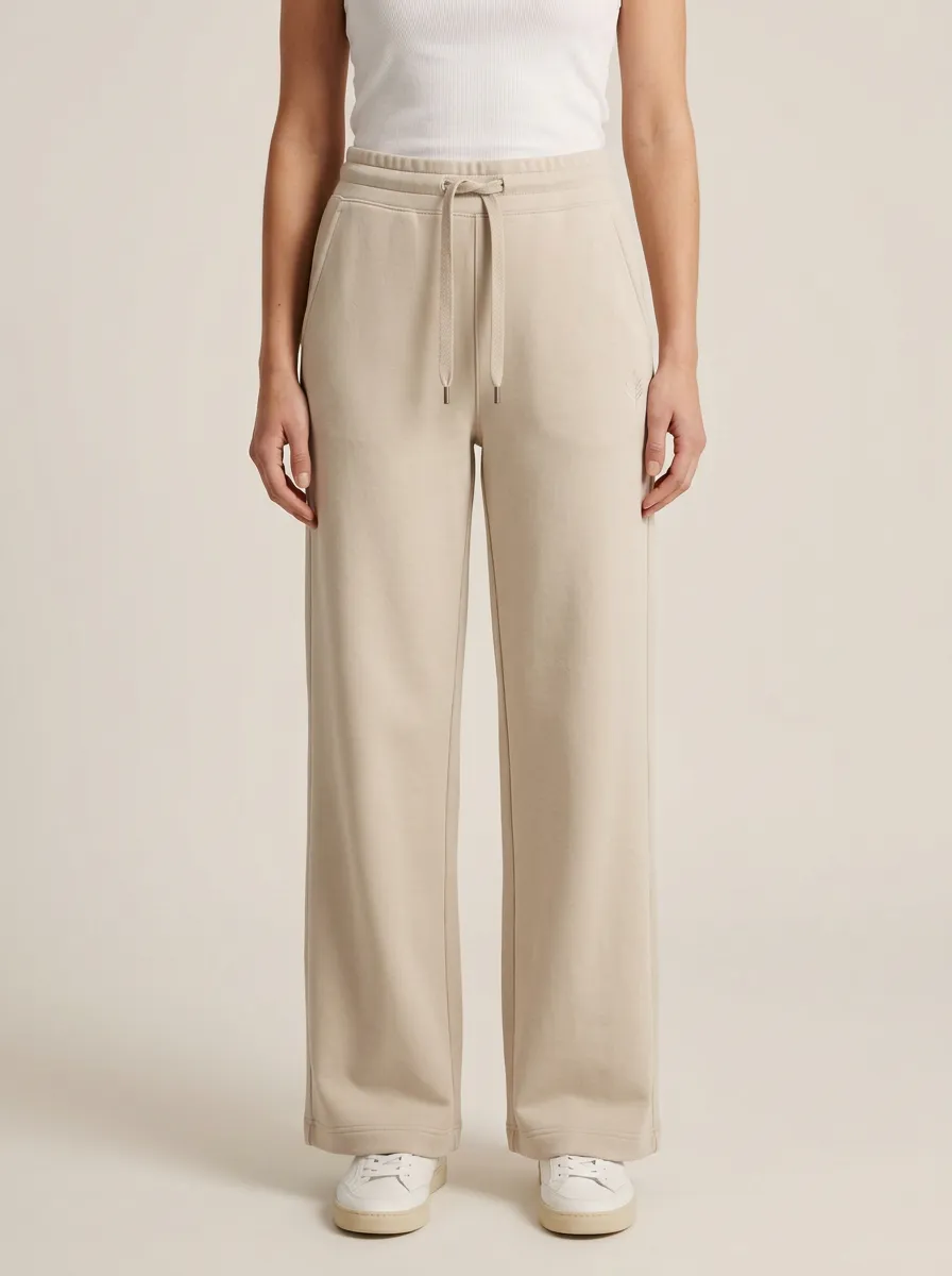 Women's Everyday Minimalist Beige Solid Color Embroidered Wide Leg Sweatpants