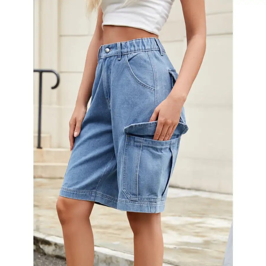 Casual High Waist Pocketed Denim Shorts