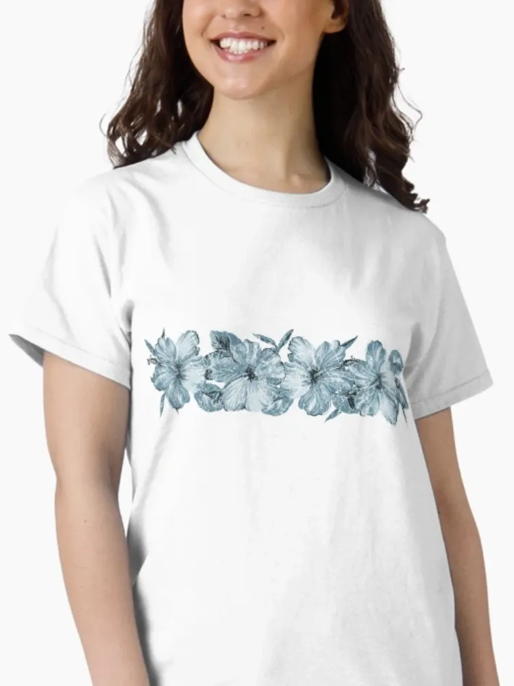 Women's minimalist floral print crew neck short-sleeved T-shirt