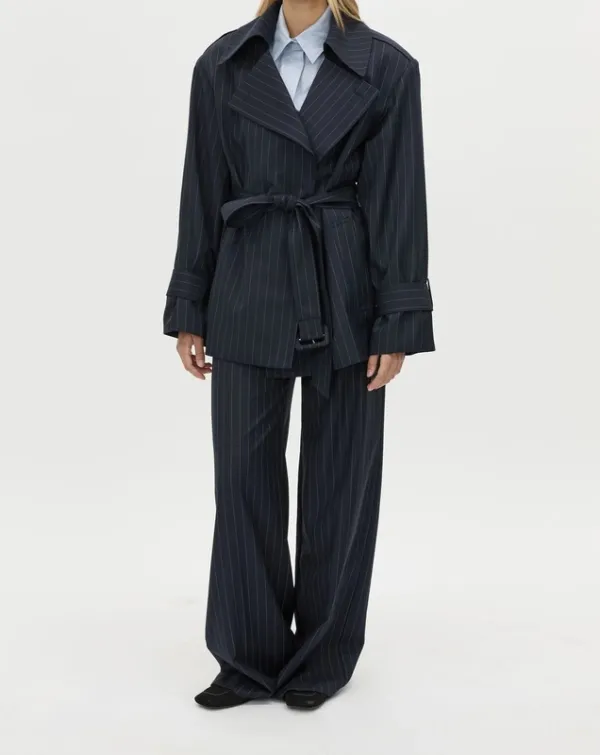 Navy Stripe Short Trench Coat