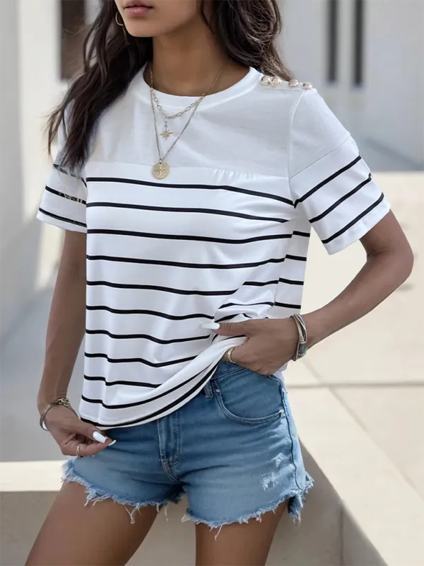Relaxed Short-Sleeve Knit Striped T-Shirt