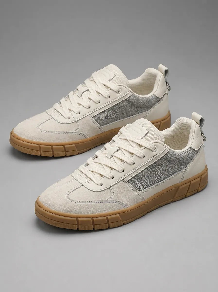 Men's Casual Beige Suede Grey Canvas Gum Sole Sneakers