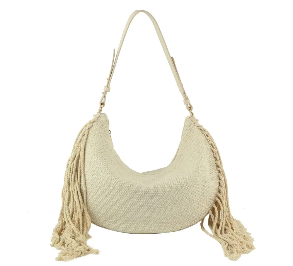 Curved Texture Fringe Shoulder Bag