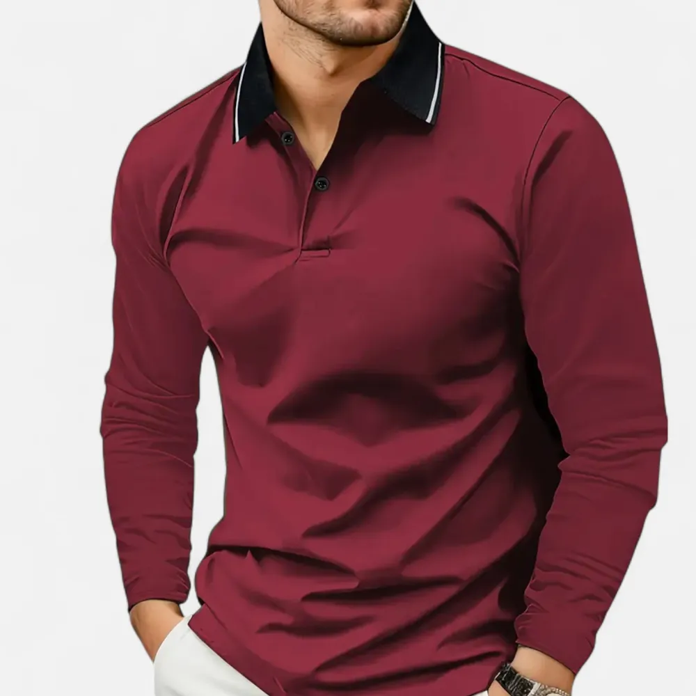 Rugby Style Breathable Long Sleeve Polo Shirt