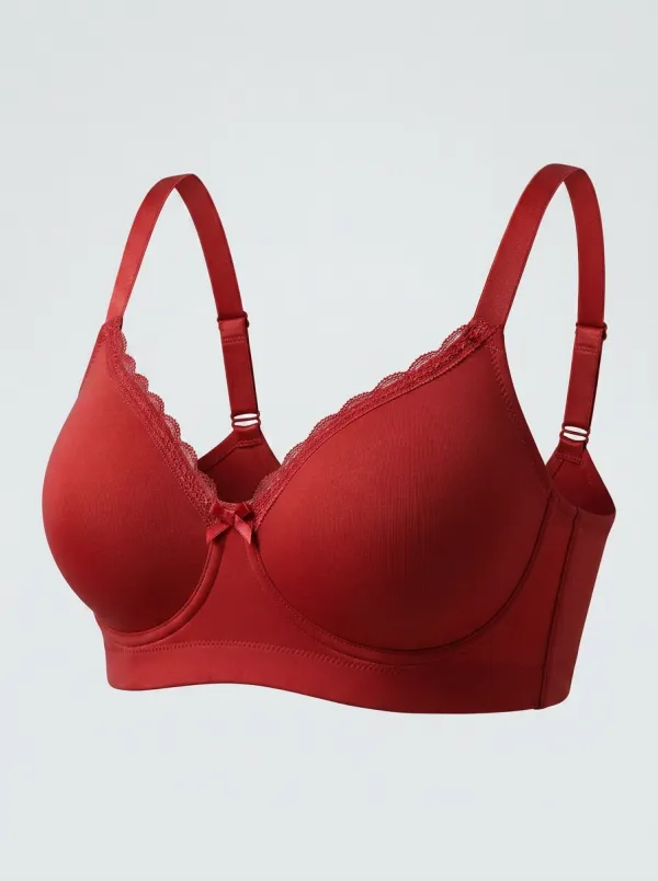 Women's Nude Lace Trim Bowknot Solid Color Bra Top