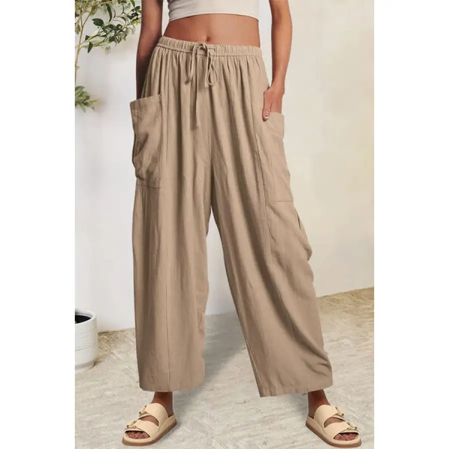 Full Size Pocketed Drawstring Wide Leg Pants