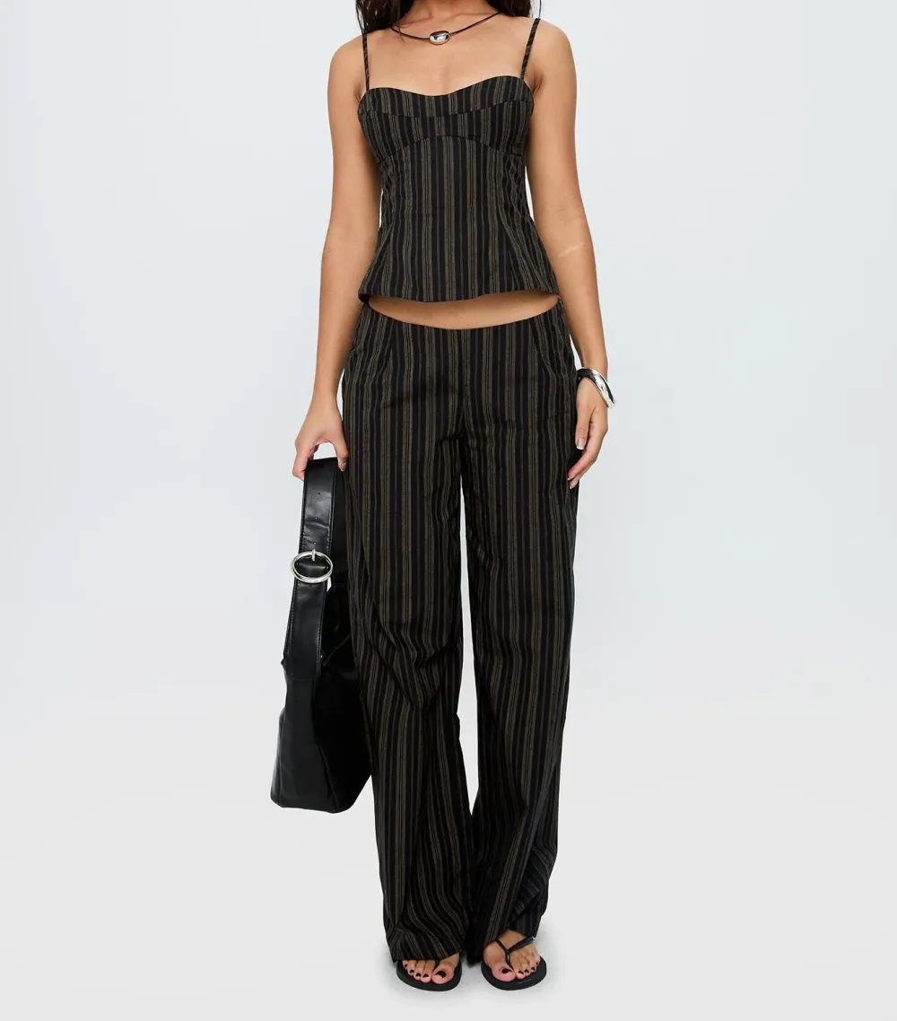 Black Striped Corset Top and Pants Set