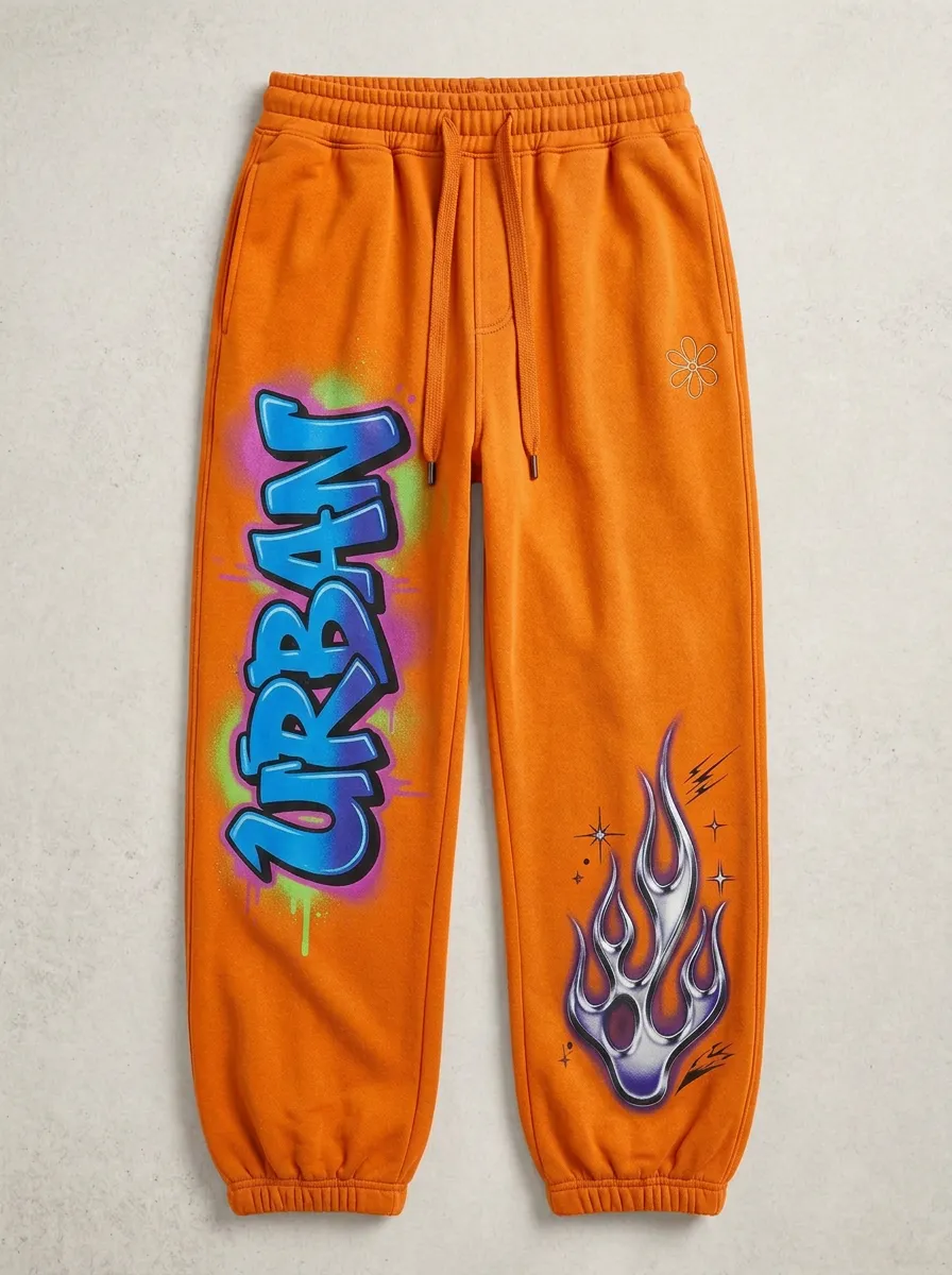 Unisex Modern Streetwear Graffiti Flame Sweatpants