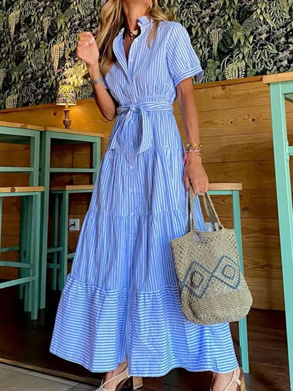 Striped Sleeve Maxi Dress