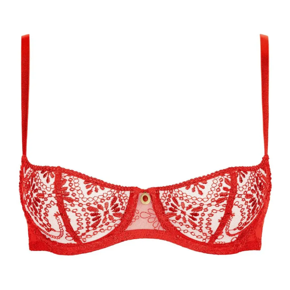 Women's Balconette Underwire Embroidery Mesh Floral Detail Sheer Detail Bra