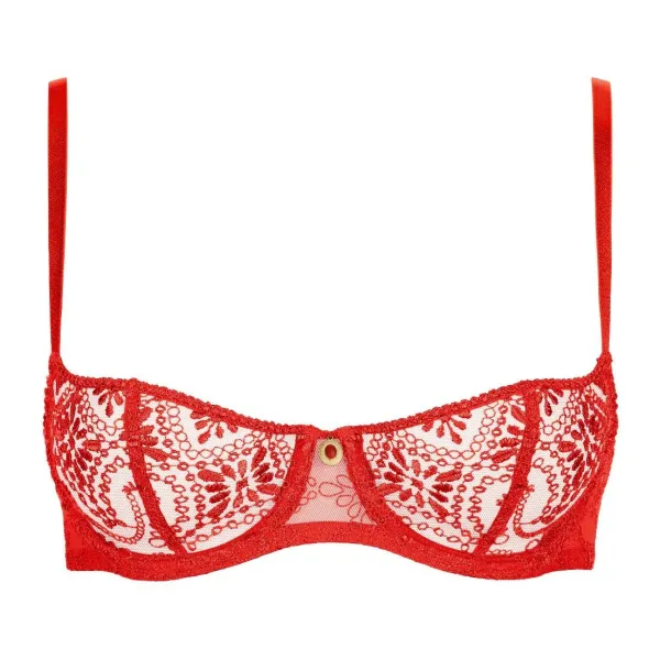 Women's Balconette Underwire Embroidery Mesh Floral Detail Sheer Detail Bra