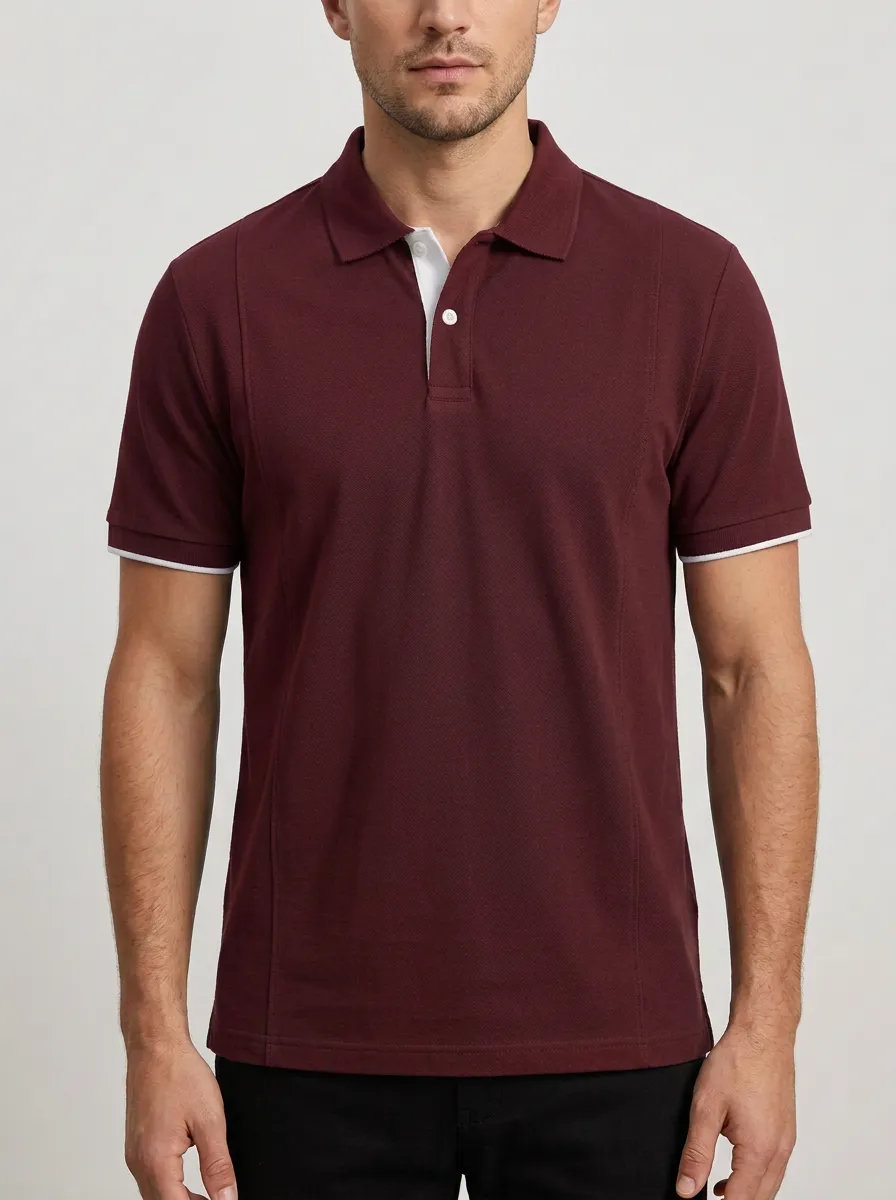 Men's Classic Comfort Contrast Trim Printed Polo Shirt
