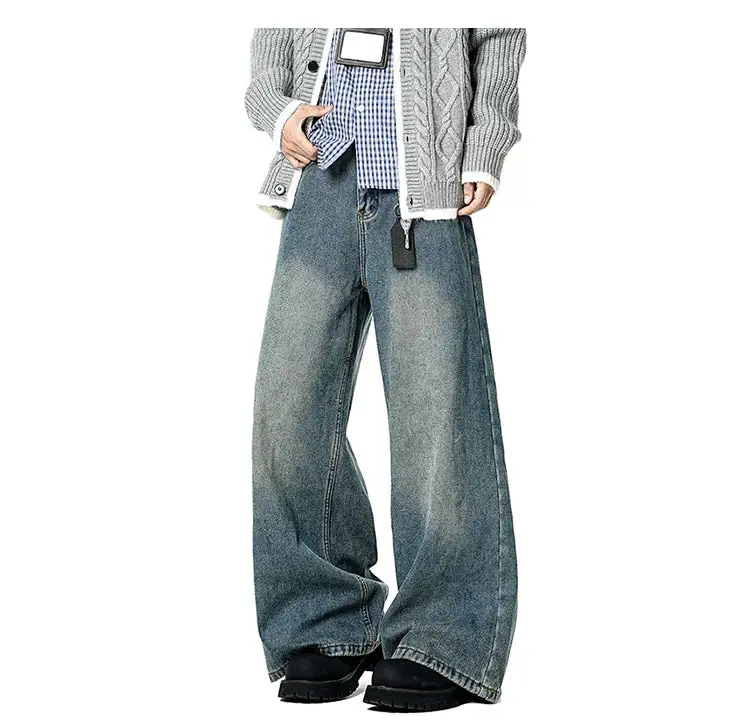 Barrel-Leg Faded Washed Jeans