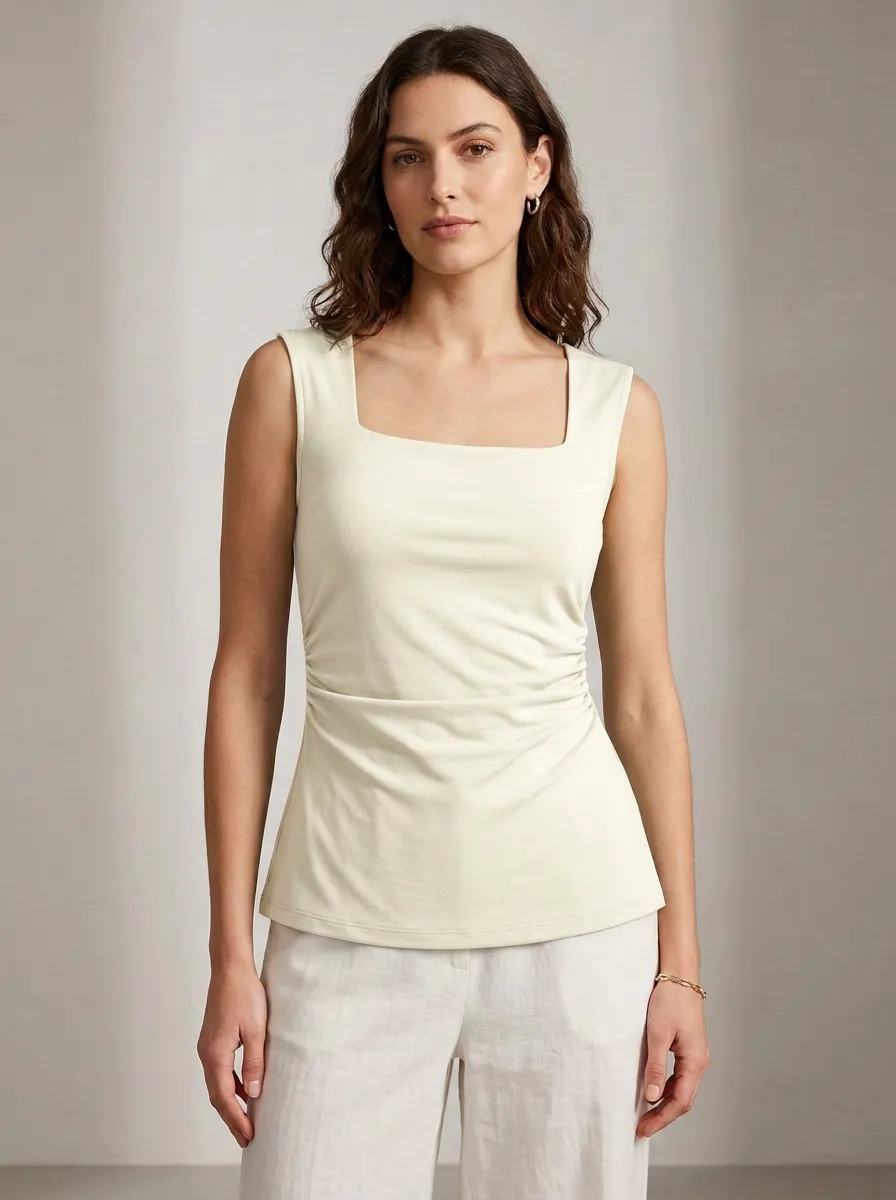 Refined Square-Neck Waist-Ruched Ruched Tank Top