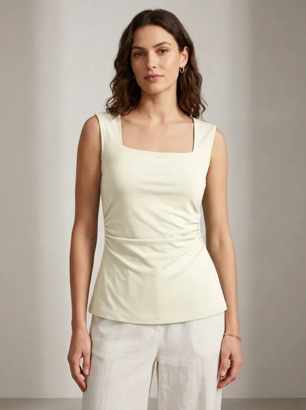 Refined Square-Neck Waist-Ruched Ruched Tank Top