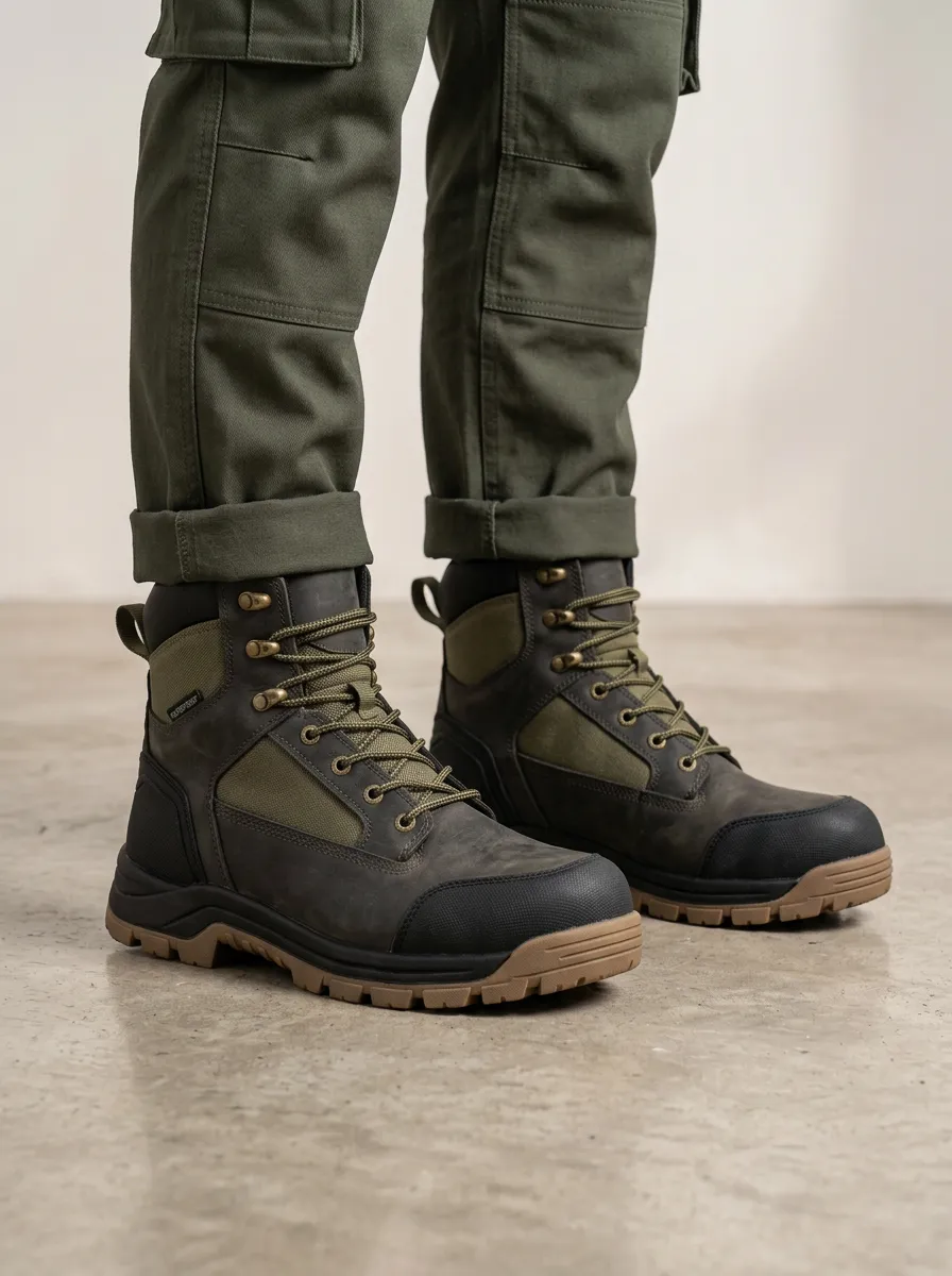Unisex Waterproof Waterproof Tactical Olive Green Printed Work Boots