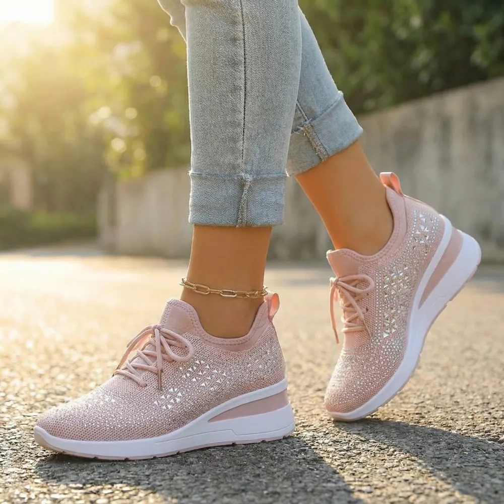Embellished Detail Rhinestone Wedge Sneakers