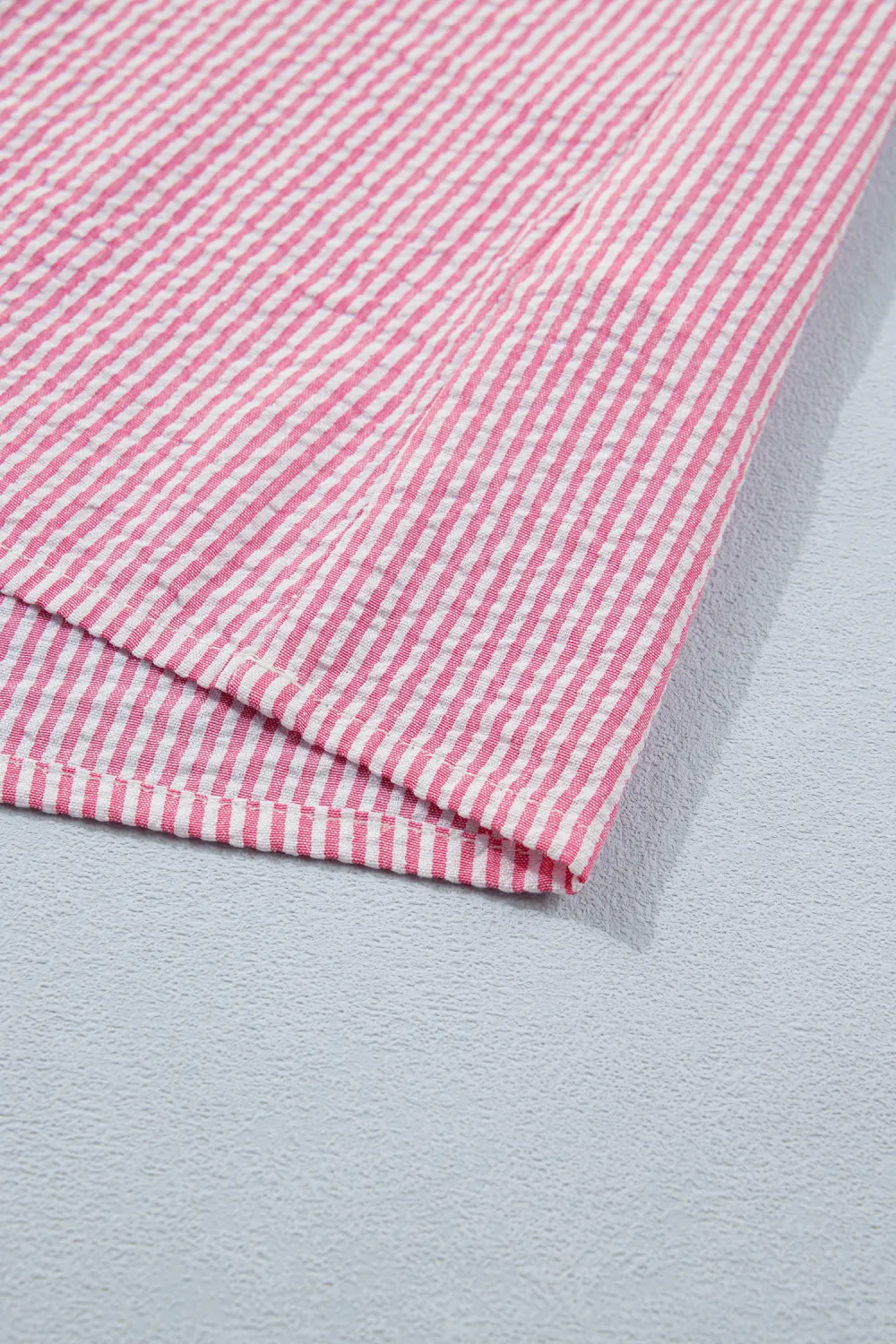 Rose Stripe Short Bubble Sleeve Blouse