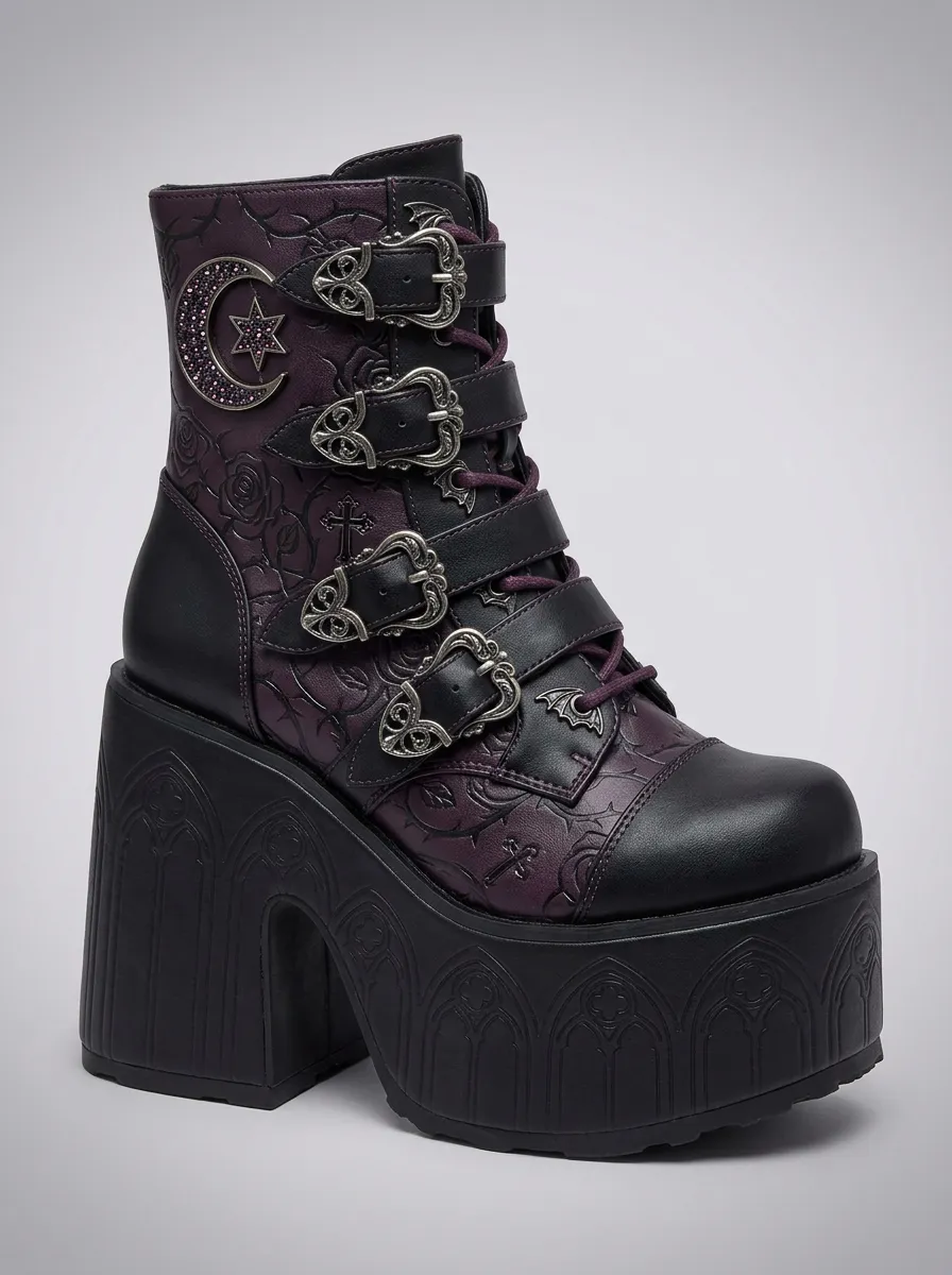Nightfall Rose Moon Buckle Punk Look Women's Gothic Platform Boots