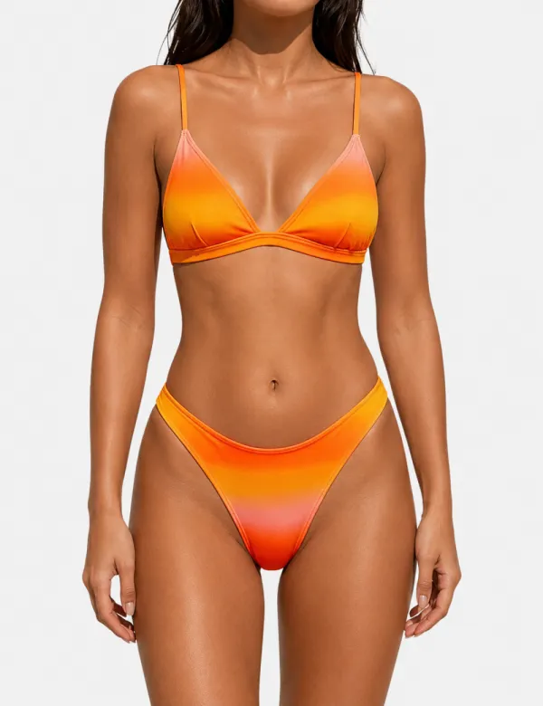 Gradient Spaghetti Triangle Piece Bikini Set